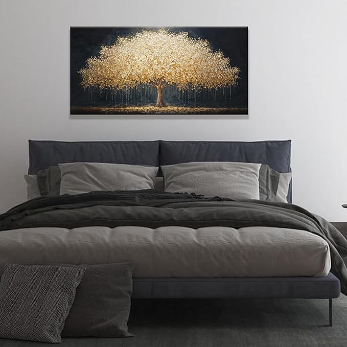 Canvas Wall Art Decor Gold Tree Of Life Abstract Wall Decor Artwork Canvas Prints Painting Gold Tree Wall Art Pictures For Bedroom Dining Room Home Office Artwork 20"X 40" Ready To Hang