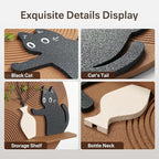 3D Textured Funny Abstract Wall Art, Black Cat and White Brown Wall Decor, Round Minimalist Artwork with Artificial Greenery, Suitable for Living Room Hallway Dining Room Bedroom Office, 24x24 In