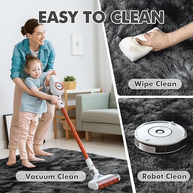 5x7 Ft Large Shag Rugs for Bedroom Living Room Decor for Men Boys, Tie Dyed Ultra Soft Fluffy Furry Area Rug for Indoor Floor, Aesthetic Carpet for Home Decor (Dark Grey)