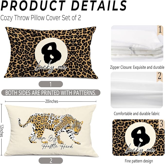 Coquette Pink Bow Leopard Print Lips Lucky 8 Ball Throw Pillow Covers 20x12, Cheetah Print Room Decor, Funky Y2K Leopard Decorative Pillow Covers for Girls Room Dorm Apartment Home，Set of 2