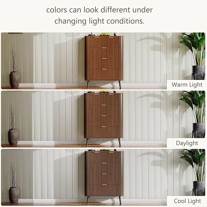 Alohappy Fluted 5 Drawers Dresser for Bedroom, 48" Tall Mid Century Modern Chest of Drawers with Curved Profile Design, Wood Storage Dressers for Closet Bedroom, Living Room, Hallway, Entryway