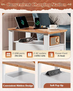 WLIVE Farmhouse End Table with Charging Station, Narrow Side Table for Living Room, Night Stand with Storage , Small Wooden Cabinet with USB Ports and Outlets for Bedroom, 23.62"D x 13.98"W x 23.7"H