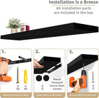 Sorbus Floating Shelves for Wall - 35 Inch Long Bathroom Shelves, Wall Decor for Bedroom, Kitchen, Living Room & Book Storage - Mounted Floating Shelf with Invisible Brackets (Black, 2 Pack)