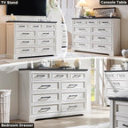 ACCOHOHO Farmhouse 9 Drawer Dresser for Bedroom, 36 Inch Tall Modern Dresser TV Stand with Large Drawers & Bar Handles, Rustic Wood Chest of Drawers for Bedroom, Living Room, Hallway, Off White