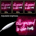 WLHOPE All You Need is Nails Neon Sign - Pink LED Signs with USB Connectivity for Bedroom, Home Bar, Girls Room, Beauty Shop, Nails Room - Gift for Girls
