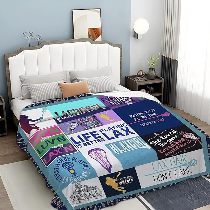 Lacrosse Throw Blanket for Women Girls, Lacrosse Sport Fleece Blankets Lightweight Fuzzy Cozy Plush Flannel Fleece Decor for Bed Sofa 40"x50"