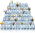 Glass Bud Vases Set of 64 - Blue Assorted Small Mini Glass Vases for Flowers, Crystal Vintage Vase Set, Bulk Centerpieces for Table Décor, Wedding, Home and Events (Blue, 64 Pcs)