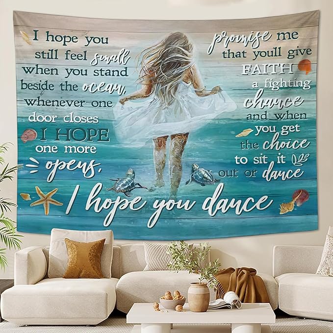 Coastal Beach Tapestry I Hope You Dance Tapestry Wall Hanging for Bedroom Sea Turtle Tapestries Aesthetic Wall Decor for Home Dorm Living Room 40"x60"