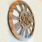 The Gears Clock 36'' Inch Real Moving Gear Wall Clock Vintage Industrial Oversized Rustic Farmhouse (Wood and Stone)