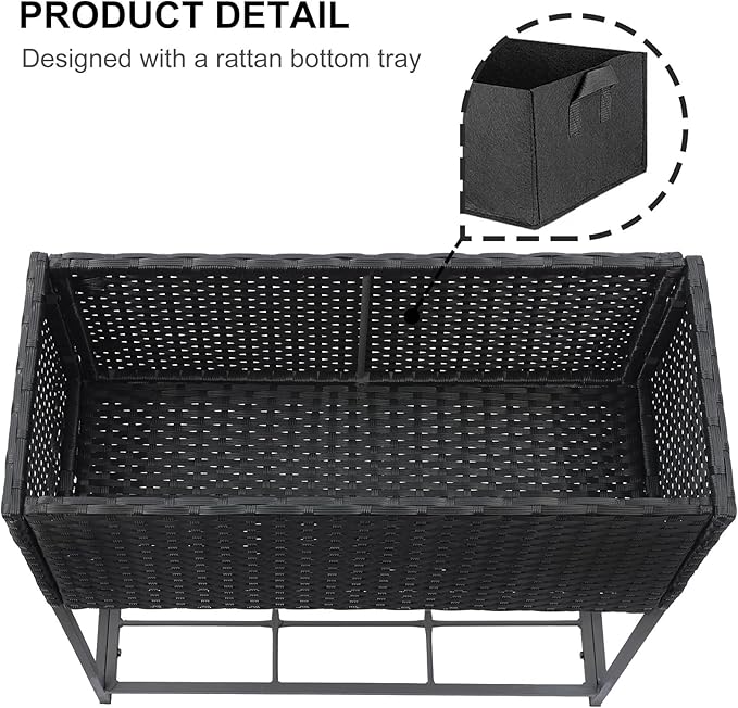 SUNNYPARK Tall Planters for Outdoor Plants Rattan Modern Elevated Planter Box with Removable Liners Indoor Outdoor Porch Patio Flower Pot (27.5’’ x 12’’ x 27.5’’)