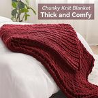 Chunky Knit Throw Blanket, 50''*60'' Knitted Throw Chenille Yarn for Bed Couch, Handmade Red Crochet Big Thick Blanket, Machine Washable Cute Comfy Blanket for Home Decor