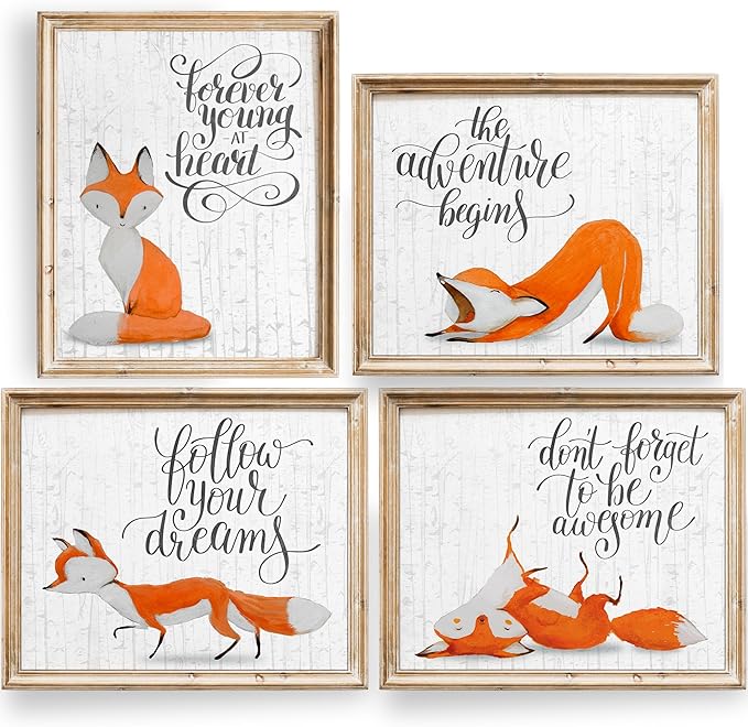 Fox Wall Art Prints (Set of 4) - Unframed - 8x10s | Woodland Nursery Decor | Room Decor Aesthetic | Farmhouse Decor | Living Room Decor for Animal Lovers