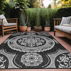 Medallion Outdoor Rug 5x7 Washable Outside Carpet for Indoor Patio Porch Waterproof Easy Cleaning Non Shedding Area Rugs Black 5 x 7