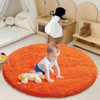 Orange Fluffy Round Rug,Soft Area Rugs for Girls Room,Shaggy Rugs 3'X3' for Living Room,Non Slip Circle Rug for Kids Bedroom,Shag Plush Nursery Carpets,Fuzzy Plush Rug for Dorm,Cute Room Decor Carpet