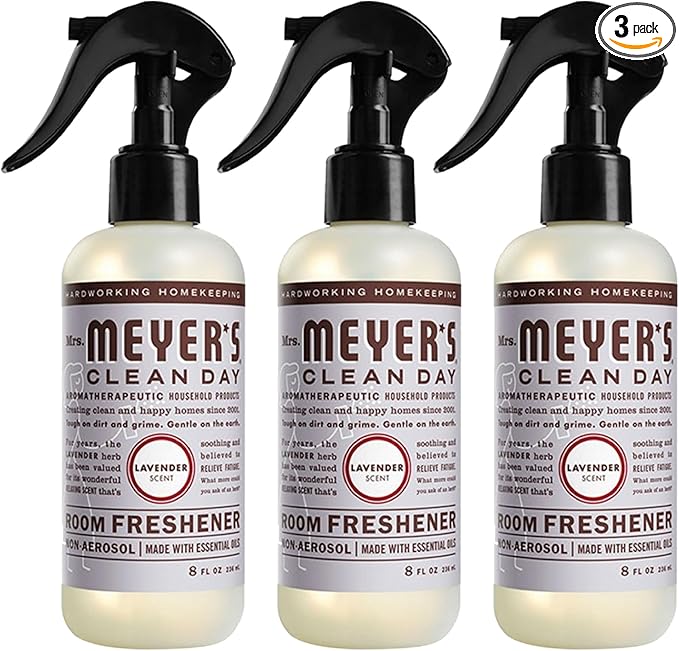 MRS. MEYER'S CLEAN DAY Lavender Air Freshener Spray for Bathrooms, Aromatherapeutic Homekeeping with Essential Oils, Non-Aerosol, Garden-Inspired Scent, 8 fl oz (Pack of 3)