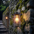 Solar Lantern Outdoor,Hanging Solar Lights Waterproof,Outdoor Wall Light Fixtures wiht Bulb,Outside Porch Lights Wall Mount for Front Garage Chicken Coop Farmhouse,2 Pack