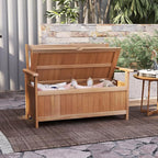 Tangkula 48 Inch Outdoor Wood Storage Bench Deck Box, Wooden Storage Loveseat with 34.2 Gal Inner Space, Entryway Bench Deck Box with Slatted Backrest, Storage Seat for Garden, Lawn, Balcony & Porch