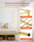 VEVOR Canopy Bed Frame Full Size, Metal Canopy Bed with Minimalist Headboard & Four Posters Design, Heavy Duty Steel Slats Support, Underbed Storage Space, No Box Spring Needed, Easy Assembly, Gold