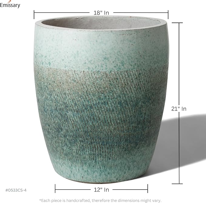 Emissary Bullet 18 in. Coastal Splash Ceramic Round Planter (18 in. L x 18 in. W x 21 in. H) with Drainage Hole