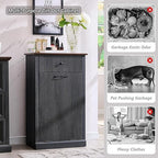 Modern Tilt-Out Trash Can Cabinet, 10 Gallon Fluted Laundry Hamper Cabinet with Drawers, Wooden Hidden Garbage Can Cabinets with Storage Basket, Free Standing for Kitchen and Living Room, Grey