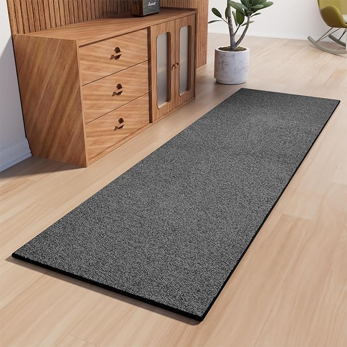 Runner Rug with Non Slip Rubber Backing, Washable Soft Floor Carpet for Kitchen, Hallway, Entryway Indoor, Bedroom, Laundry, Low Pile Area Rugs, Solid color with Pointillism style, 2*6 ft BLACK