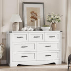 Dresser for Bedroom with 7 Drawers, 48" Wide Modern Chest of Drawers with Deep Drawers & Mental Handle, Wood Dresser TV Stand, Wooden Closet Storage Organizer for Living Room, Hallway, Entryway, White