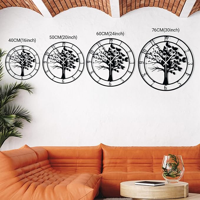 16inch/40cm Tree of Life Large Wall Clocks for Living Room Decor,Bedroom,Battery Operated,Metal,Decorative Analog,Silent,Non Ticking Big Wall Clock(Tree of Life, 16 inches)