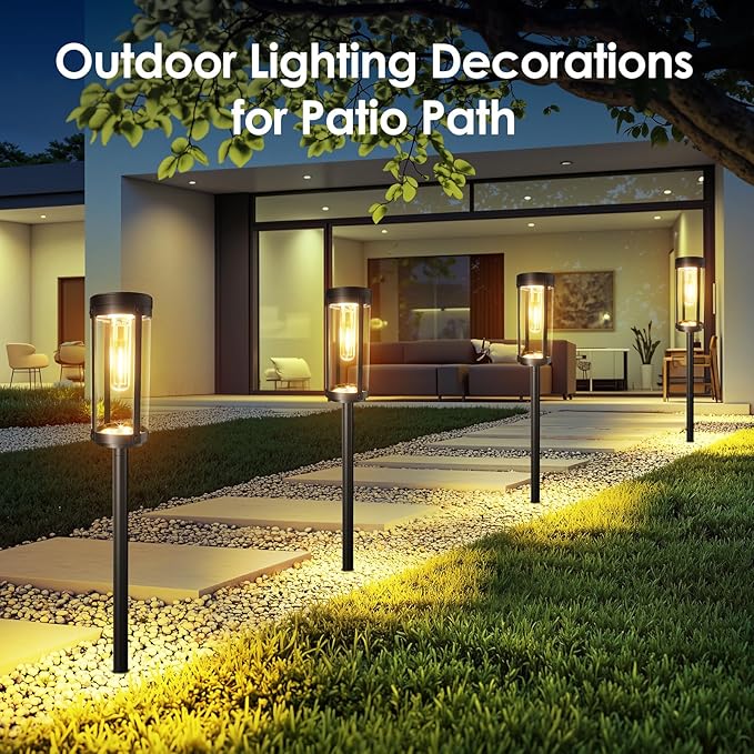 Solar Pathway Lights Outdoor: 8 Pack Upgraded Solar Lights Outdoor Waterproof - Up to 15 Hrs Bright Modern Path Light for Garden Yard Patio Driveway Walkway Sidewalk Landscape Lighting Outside Decor
