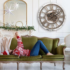 HOIBAI Large Wall Clock, 20 Inch Wall Clocks for Living Room Decor Farmhouse Vintage Rustic Kitchen Wall Decor Vintage Roman Big Oversized Wall Clock for Home Bedroom House Office, Moving Gears Clock