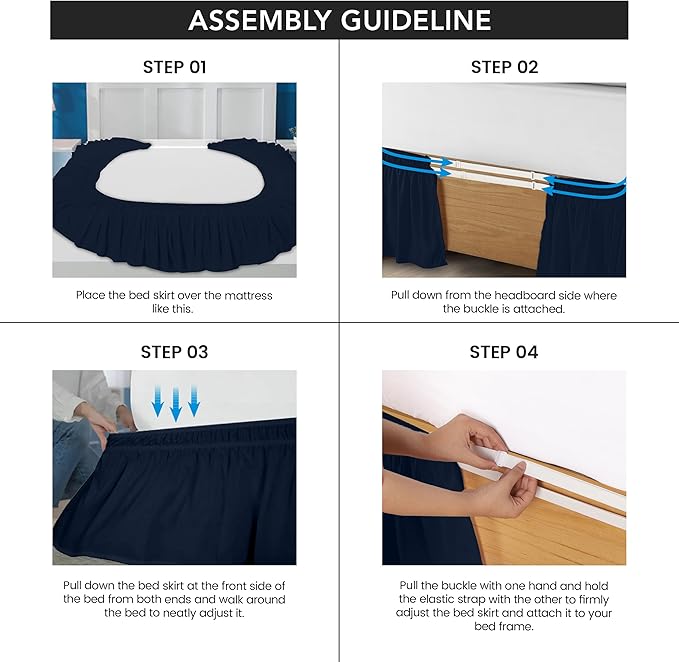 Utopia Bedding Queen Elastic Bed Ruffle - Easy Wrap Around Ruffle - Microfiber Bed Skirt with Adjustable Elastic Belt 16 Inch Tailored Drop - Hotel Quality Bedskirt, Fade Resistant (Queen, Navy)