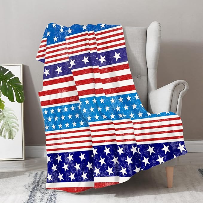 Aimego American Flag Blanket Gifts for Men Women Kids United States USA Flag Patriotic Theme Independence Day Decor Bedroom Living Room Soft Cozy Bed Couch Birthday Christmas Blanket 50"x60"