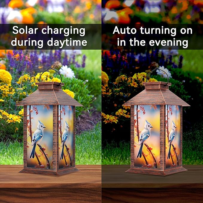 Solar Lanterns Outdoor, Waterproof Garden Hanging Lanterns with LED Flickering Flameless Candles for Mom Grandma Women Lantern Decorative Outdoor for Yard, Garden,Party Decor