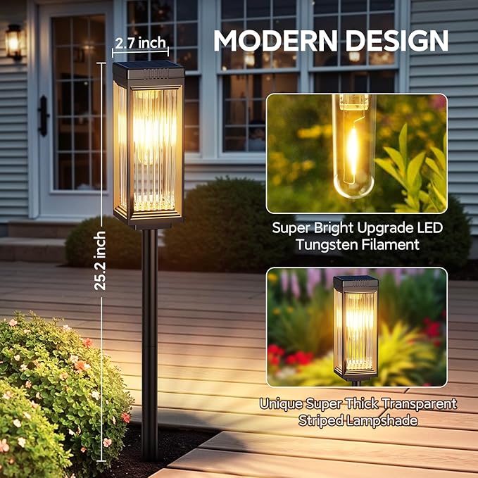 Solar Pathway Lights Outdoor, 8 Pack Upgraded Solar Lights Outdoor Waterproof, Bright Up to 15 Hrs Auto On/Off Garden Light for Yard Patio Lawn Path Walkway Driveway Outside Decor