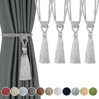 Fenghuangwu Curtain Tiebacks Tassel Tie-Backs, Rope Curtain tie Backs Handmade Curtain Holdbacks Made from Polyester (Silver, 4p)