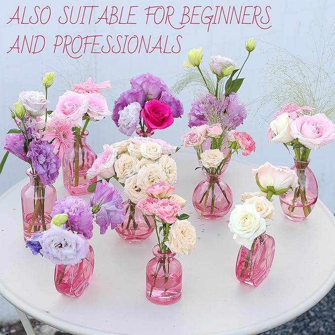 Pink Bud Vase Set of 24 - Small Glass Vase for Flowers, Bulk Mini Vases for Rustic Wedding Decor, Glass Vases for Centerpieces, Floral Arrangements, Clear Bud Vase