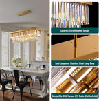Siljoy 10 Lights Modern Crystal Chandelier Gold Rectangular 2 Tiers Crystal Raindrop Chandelier Luxury Adjustable Rectangle Flush Mount Pendant Ceiling Light for Dining Room Kitchen Island Bar L40''