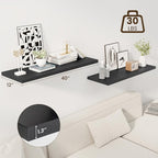 Dreamland 40" Floating Shelves for Wall, 12" Deep Slim Black Floating Shelves, Wall-Mounted Shelves for Bedroom, Living Room, Kitchen, Bathroom - Set of 2