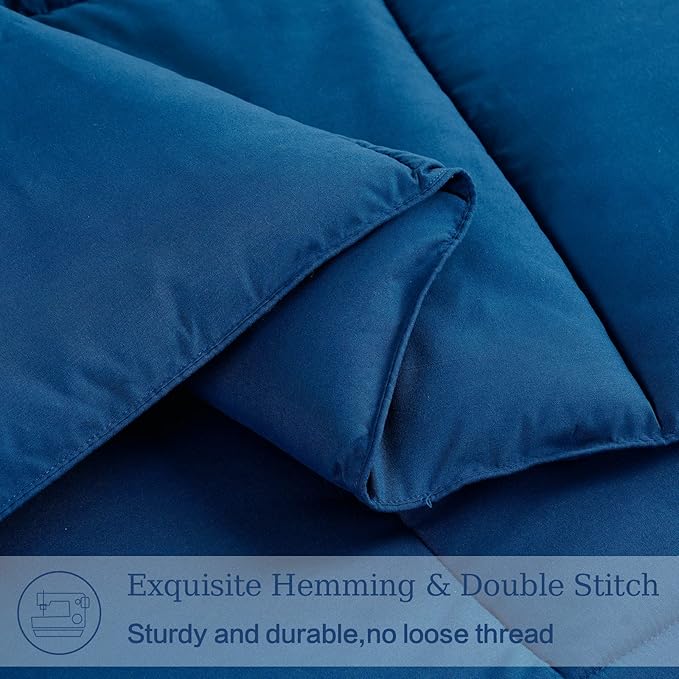 EASELAND California King Down Alternative Comforter - Quilted Duvet Insert for All Seasons, Soft Lightweight with Corner Tabs, Summer Winter Warm Bedding, Navy 96x104 Inches