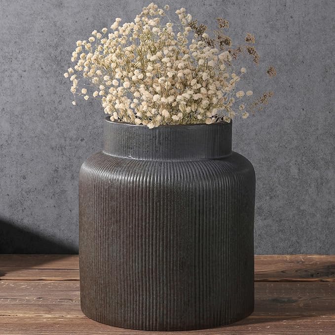 Rustic Vases for Decor, Farmhouse Ceramic Vase for Flowers, Vintage Decorative Vase for Home Decor, Dining Table, Living Room, Shelf, Kitchen, Bedroom (Dark Brown)