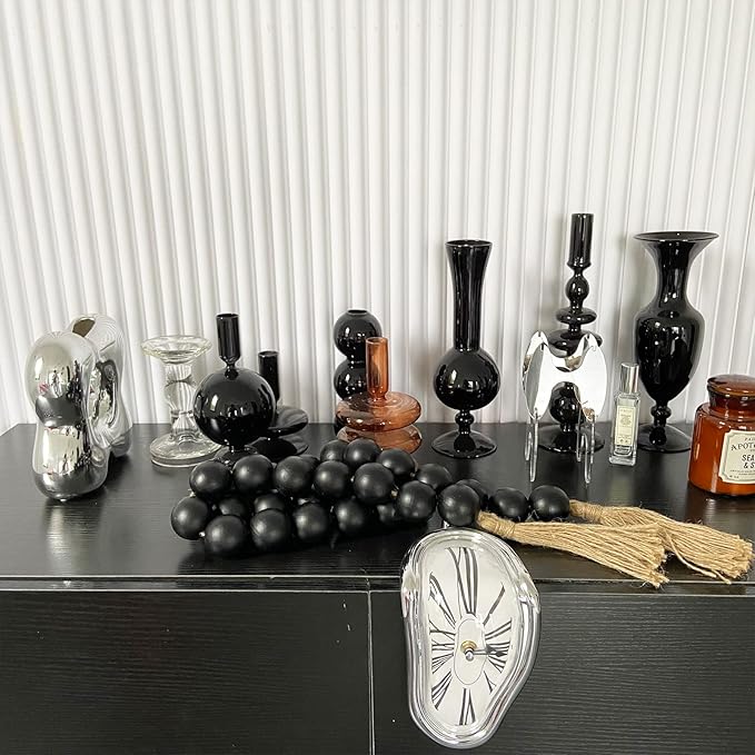 OMISHE 50" Long Extra Large Wood Bead Garland with 1.6" Diameter Wooden Beads and Tassels, Rustic Farmhouse Country Decorative Beads for Home Tiered Tray Decor, Black