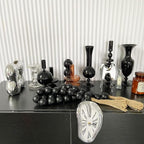 OMISHE 50" Long Extra Large Wood Bead Garland with 1.6" Diameter Wooden Beads and Tassels, Rustic Farmhouse Country Decorative Beads for Home Tiered Tray Decor, Black