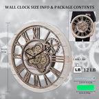 HOIBAI Large Wall Clock, Wall Clocks for Living Room Decor 20 Inch Farmhouse Vintage Rustic Kitchen Wall Decor Vintage Roman Oversized Wall Clock for Home Bedroom House Office, Moving Gears Clock