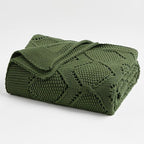 Longhui bedding Chunky Cotton Knit Throw Blanket for Couch, Sofa, Bed, or Chair, Decorative Breathable Fall Cable Knit Blanket 60 x 80 Inches, Large Olive Green