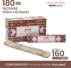 Satya Musk Incense Sticks, Satya Bng Insenses 15gmx12 Pack with Raajsee Incense Holder Bundle, Satya Nagchampa Natural Incense