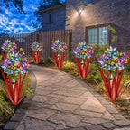 Homight Solar Metal Agave Butterfly Flower Stick Garden Sculpture - Outdoor Gift, Christmas Lights - Swaying Butterfly Garden Lights - Solar Outdoor (3 PCS RED)