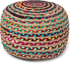 REDEARTH · Round Pouf Ottoman - Braided Boho Poof Home Décor Pouffe Accent Sitting Circular Foot Rest for Living Room, Bedroom, Nursery, Lounge; Jute and Cotton Set of 2 (19.5"x19.5"x14"; Multi)