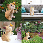 Solar Garden Statue Cute Cat Figurine Fun Color Changing LED Butterfly Light Outdoor Decor Waterproof Resin Sculpture Patio Lawn Art Housewarming Gifts for Cat Lovers Women