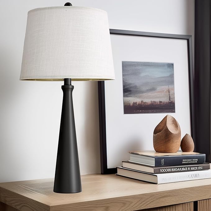 Oneach 25.75" Table Lamps Set of 2 for Living Room Bedroom, Bedside Lamp 3-Way Dimmable Touch Control, Modern Black Nightstand Light Fabric Shade Vintage Accent Style