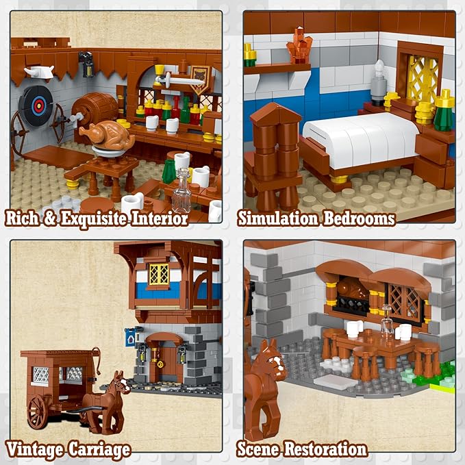 JMBricklayer Medieval 30108 House Building Sets for Adults - Creative Tavern Medieval Castle Construction Toys, Collectible Display Model Kits, Office or Room Decor Gifts for Girls Boys