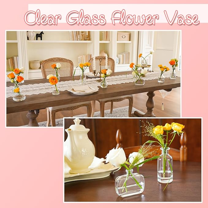 Bud Vases Set of 12, Clear Glass Bud Vase in Bulk, Small Vases for Centerpiece Mini Modern Flower Vase Transparent, Wedding Party Table Home Decor